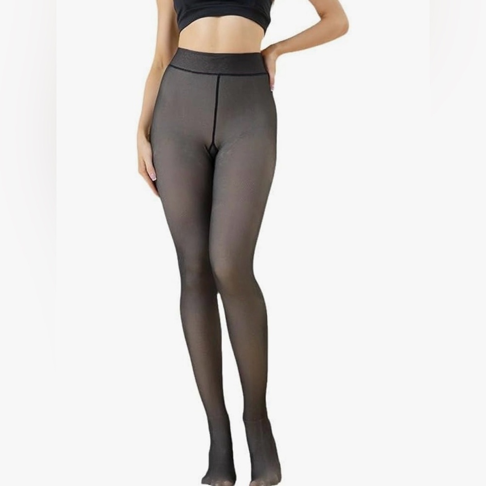 Coffee Brown Fleece Lined Thermal Leggings High Waisted One Size OS Footed Thick